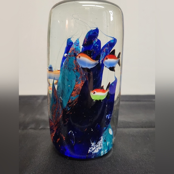 Unbranded Other - Tropical Art Glass Coral Reef And Fish Aquarium Bubbles Paperweight Decor Office